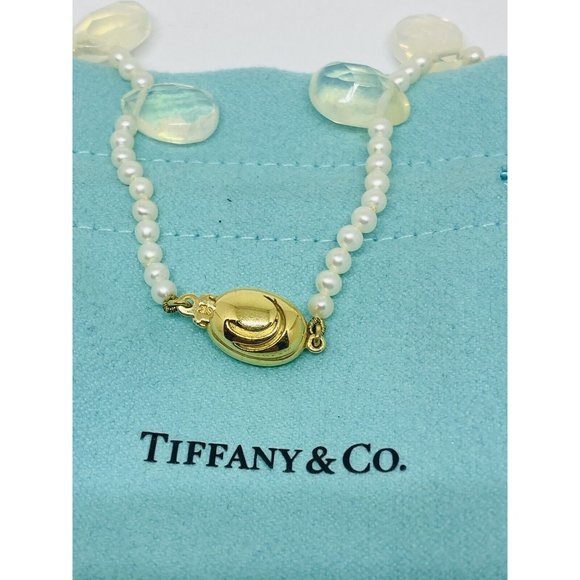18K Yellow Gold Iridesse Tiffany & Co Pearl Strand with Quartz Drops 18" - Picture 7 of 10